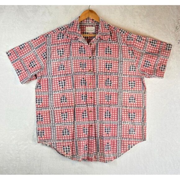 Womens Vintage Button Up Shirt Fitting Image XXL Cotton Hearts Country Cottage - Picture 11 of 14